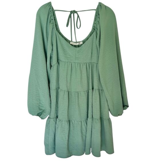 Altar’d State Camila Green Tiered Long Sleeve Mini Dress Small - Picture 2 of 4